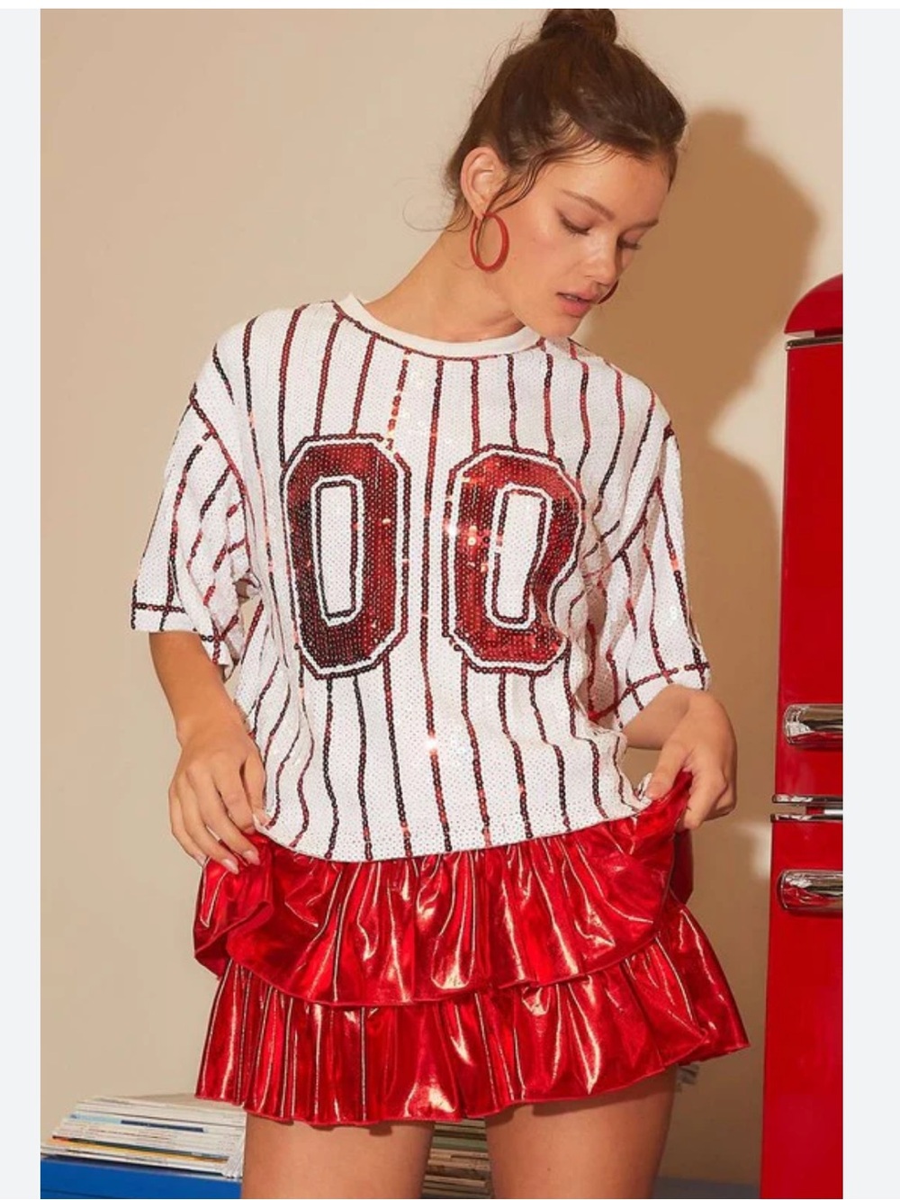 Main Strip Sequin Game Day Jersey Top Size S